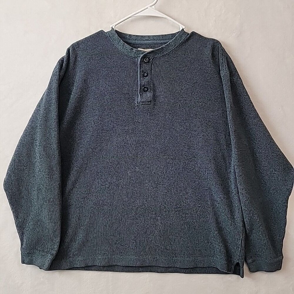 High Sierra Mens Waffle Knit Thermal Henley Size LG Blu Gray Y2K LongSleeve READ